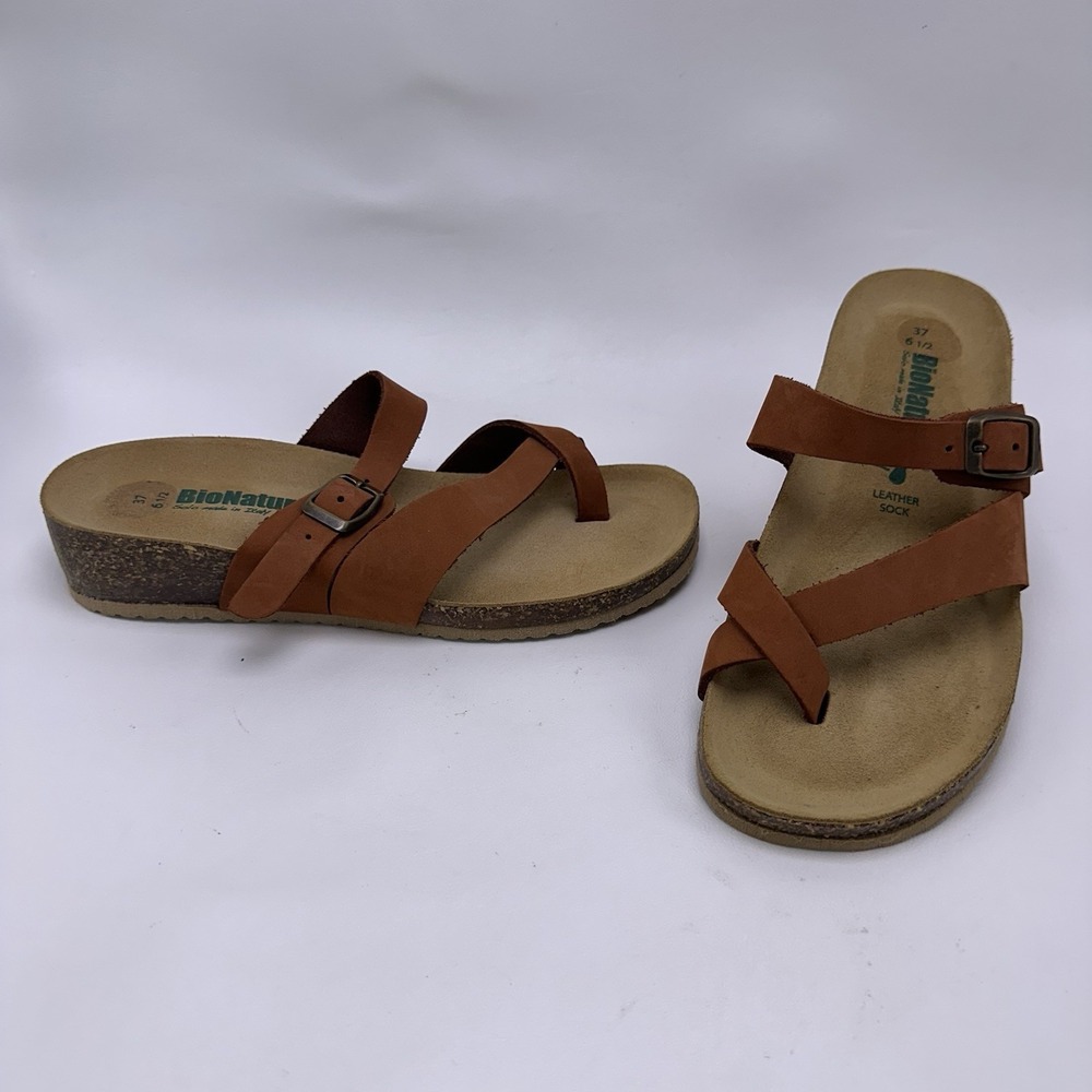 BioNatura Easy Suede Leather Buckle Strap Slip‎ On Comfort Sandals Bari Size 6.5